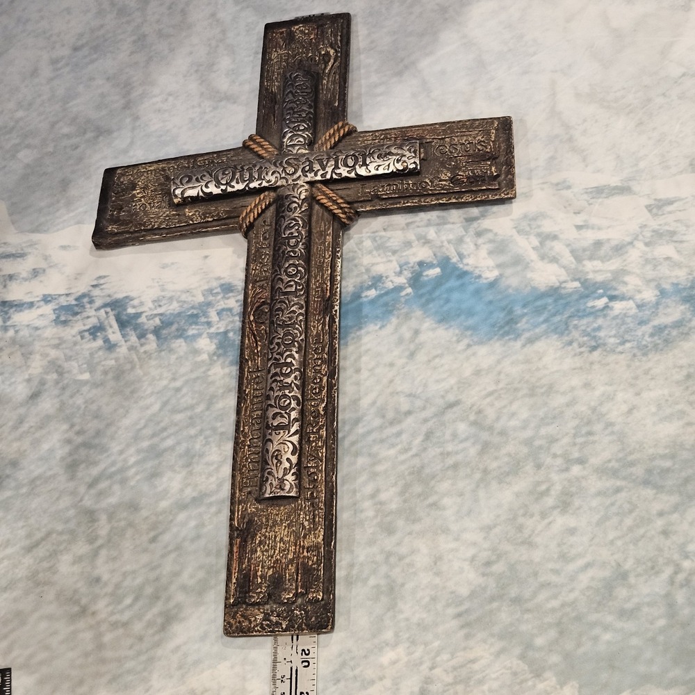 19" Rustic Farmhouse Cross Wall Decor Christian Home Accent - Picture 5 of 6